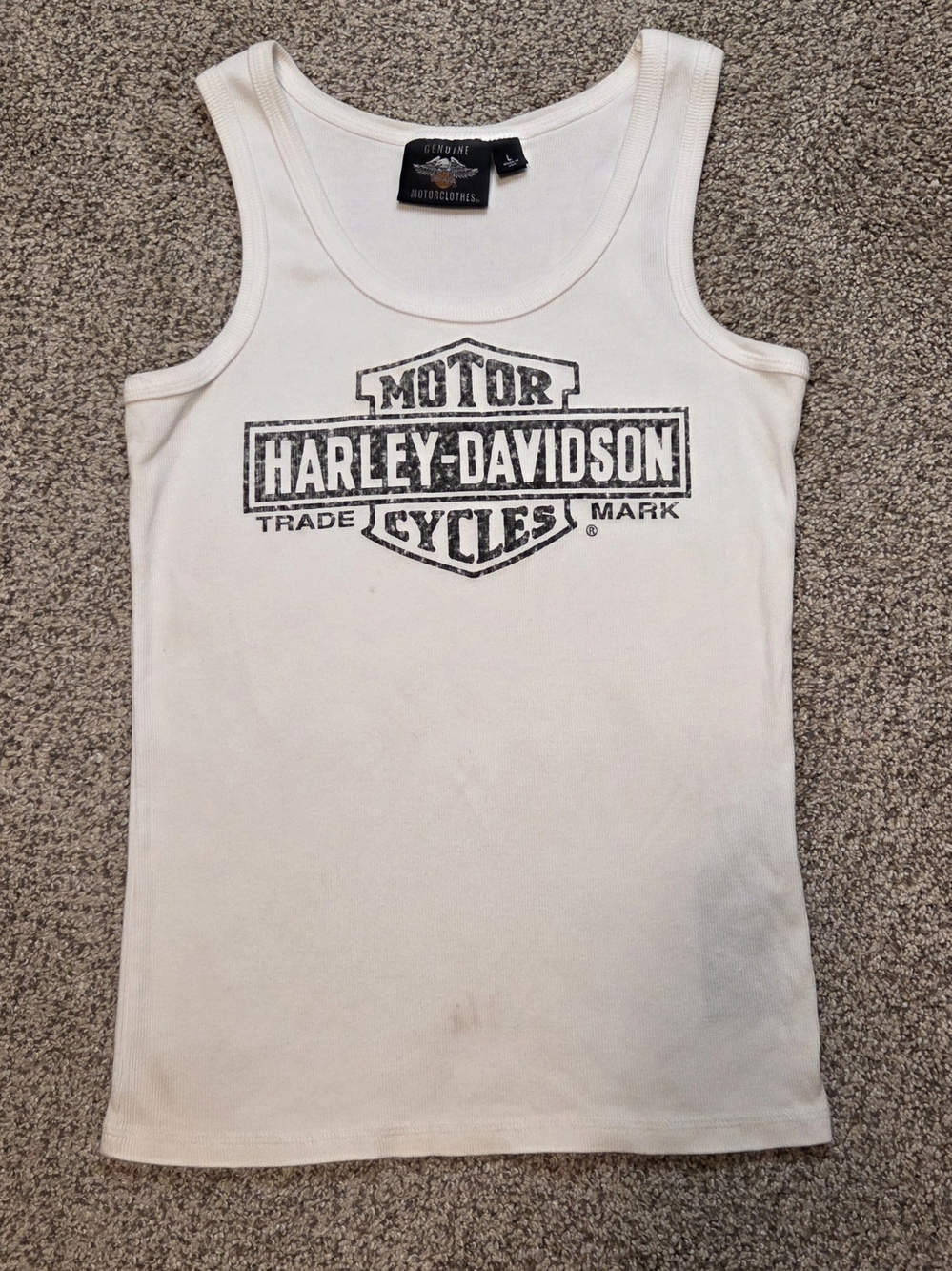 Harley-Davidson White Tank with Distressed Black Logo